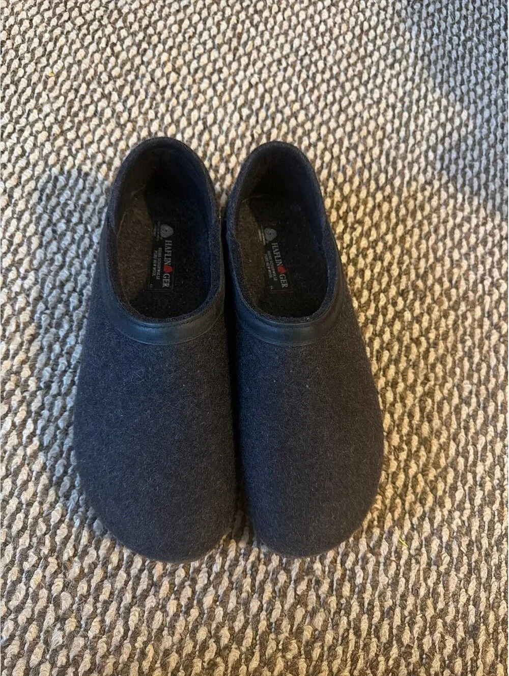 MEN’S HAFLINGER GRIZZLY GZL BLACK WOOL FELT SLIP-ON CLOG SLIPPERS Size 44